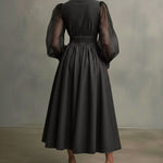 Stylish Denim Dress With Organza Sleeves And Buttons
