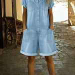Women's Casual Cotton Denim Jumpsuit Shorts