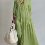 Cozy Shirt Collar Solid-color Linen-cotton Dress