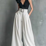 Women's Solid Color High-waisted Casual Loose Cotton Wide-leg Pants