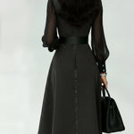Stylish Denim Dress With Organza Sleeve Panels.