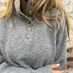 Women's Stand-up Collar Knit Solid Color Button Casual Loose Sweater