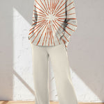 Women's Abstract Pattern Art Print Casual Knitted Cotton Top Pants Suit