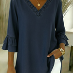 Cozy Ruffled V-neck Denim Cotton Top