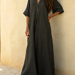 Women's Solid Color Casual V-Neck Cotton Linen Maxi Dress