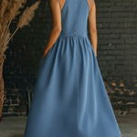 Retro Stand-collar 100% Cotton Denim Midi Dress