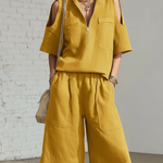 Minimalist Zip-up Shirt And Shorts Linen Two-piece Set-Everyday Wear