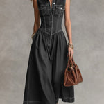 Women's Sleeveless Casual Loose Denim Wide-leg Jumpsuit With Lapel Collar