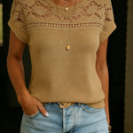Women's Casual Patchwork Lace Crew Neck Vest