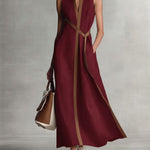 Women’s Stand-Up Collar Sleeveless Casual Loose Cotton and Linen Dress