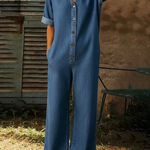 Women's Casual Denim Wide-leg Jumpsuit