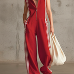 Cozy Casual Sports Striped Zip-up Jumpsuit
