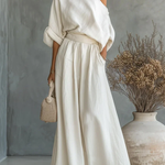 Elegant Off-the-shoulder Shirt And Wide-leg Pants Two-piece Set