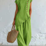Casual Cozy Artistic Cut Button Linen Cotton Set