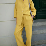Effortless Elegance Linen Shirt And Wide-leg Pants Two-piece Set