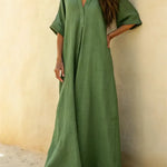 Women's Solid Color Casual V-Neck Cotton Linen Maxi Dress