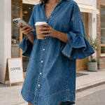 Women's Casual Shirt-style Mini Denim Dress