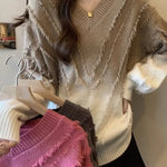 Women's Fashion Gradient V-neck Tassel Sweater