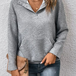 Women's Solid Color V-Neck Long Sleeve Casual Loose Sweatshirt