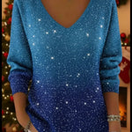 Starry Sky Shiny V-neck Loose Sweater Top