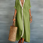 Women's Loose-fitting Linen And Cotton Shirt Dress