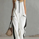 Women's Round Neck Sleeveless Casual Loose-fitting Cotton Wide-leg Jumpsuit