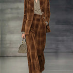 Women's Velvet Plaid Suit Jacket And Trousers Two-piece Set