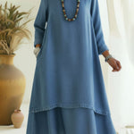 Vintage Peter Pan Collar Double-layered Hem Denim Dress