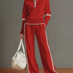 Women's Solid Color Casual Zip Art Stylish Cotton Suits