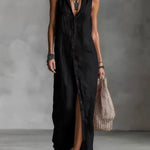 Women's Retro Hooded Solid Color Long-sleeved Cotton Linen Dress