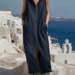 Women's Solid Color Sleeveless Casual Loose Hooded Cotton And Linen Dress