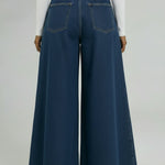 Casual Denim Wide-leg Pants With Metal Ring Embellishments.