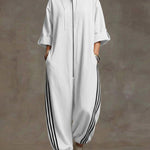 Women's Stand-collar 3/4 Sleeve Casual Loose Hooded Linen Jumpsuit