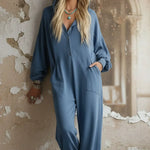 Casual Cozy Loose Hooded Button-up Cotton Jumpsuit
