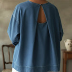 Elegant Open-back Design Denim Cotton Top