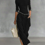 Cozy Stretch Knit Top And Linen And Cotton Trousers Two-piece Set
