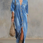 Women's Cardigan-style Collarlong-sleeved Casual Loose Denim Dress.
