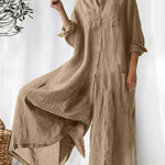 Women's Solid Color Art Casual Long Sleeve Cotton Linen Jumpsuit