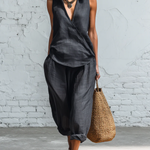 Minimalist Collared Shirt And Wide-leg Pant Linen Two-piece Set