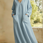 Casual And Cozy V-neck Loose-fitting Linen Dress