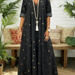 Casual Gold Star Print 100% Cotton Denim Dress