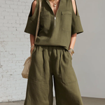 Minimalist Zip-up Shirt And Shorts Linen Two-piece Set-Everyday Wear