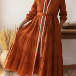 Elegant Collared Lace-trimmed Multi-layered Hem Shirt Dress