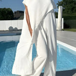 Women's Stylish Casual Elegant Resort Cotton Top And Elastic Waist Loose Pants Set