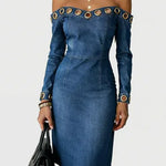 Women's Strapless Long-sleeved Casual Slim-fit Denim Dress