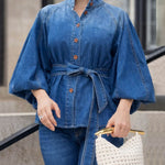 Women's Stand-collar Long-sleeved Loose-fitting Casual Denim Top