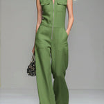 Women's Linen And Cotton Sleeveless Wide-leg Jumpsuit