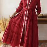 Elegant Collared Lace-trimmed Multi-layered Hem Shirt Dress