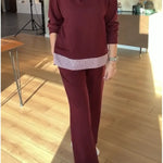 Women's Casual Striped Patchwork Cotton Sweatshirt And Pants Two-piece Set