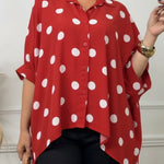 Artistic Polka Dot Print Irregular Hem Shirt